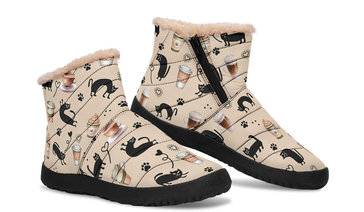 Cozy Coffee Cat Faux Fur Ankle Boots