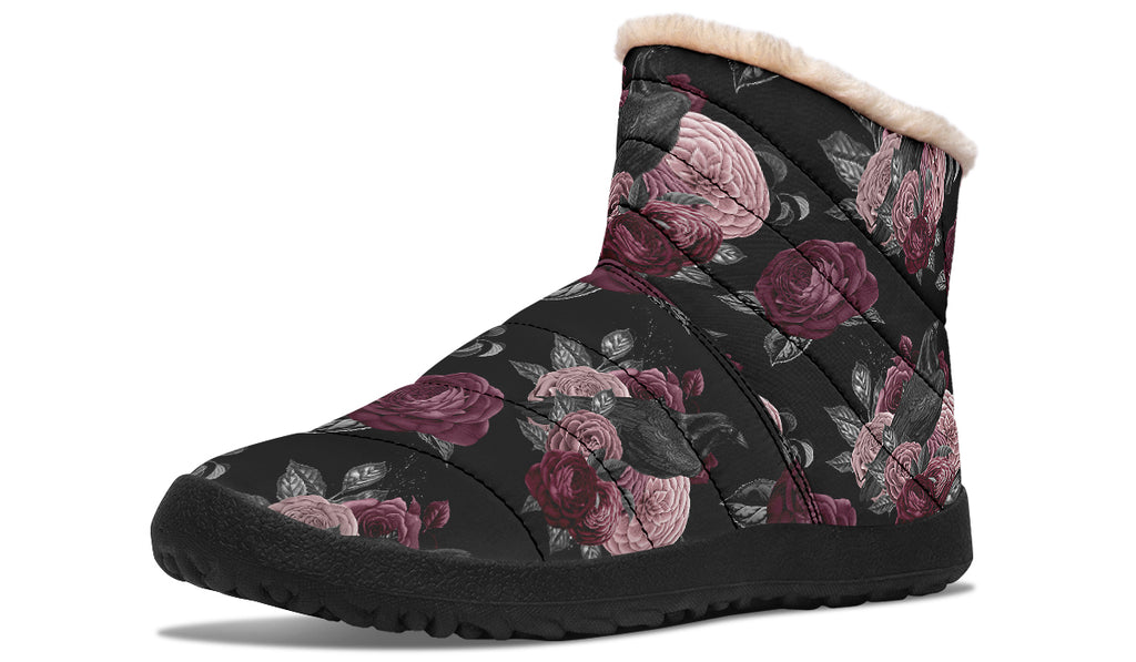 Crows And Roses Faux Fur Ankle Boots