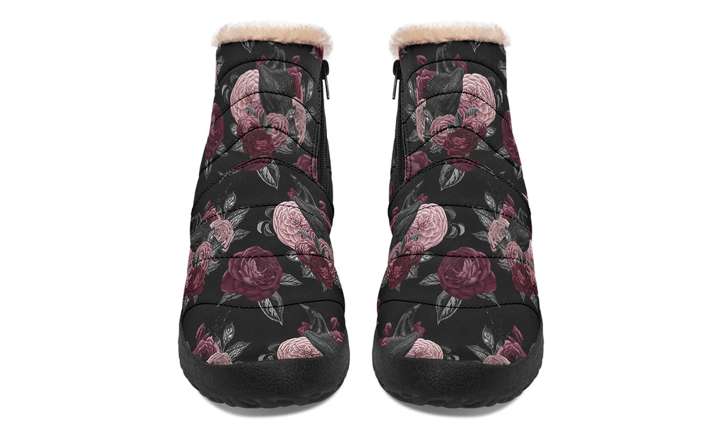 Crows And Roses Faux Fur Ankle Boots