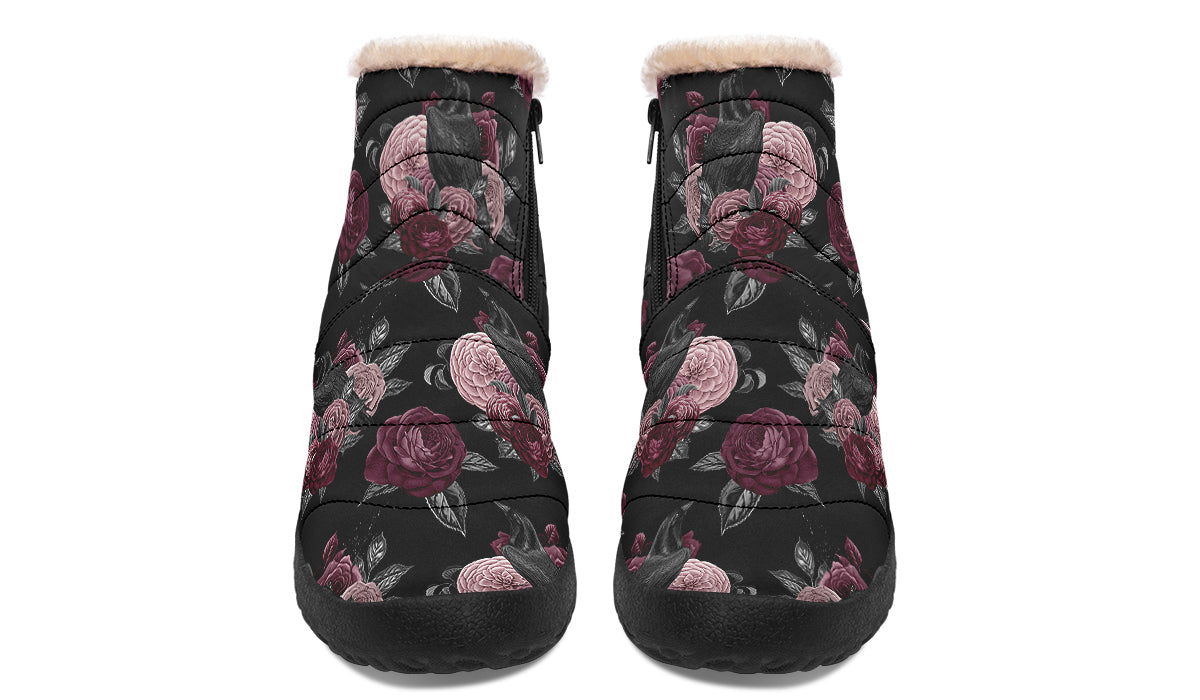Crows And Roses Faux Fur Ankle Boots