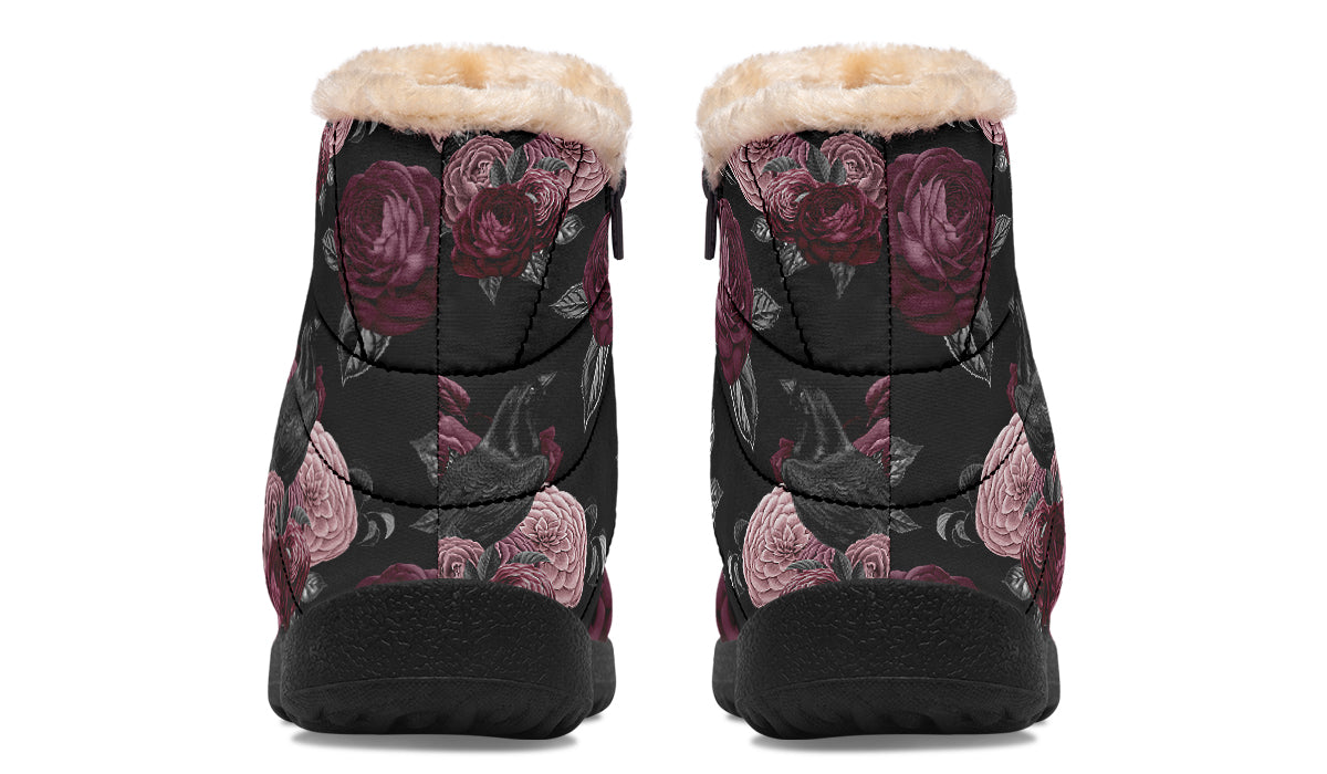 Crows And Roses Faux Fur Ankle Boots
