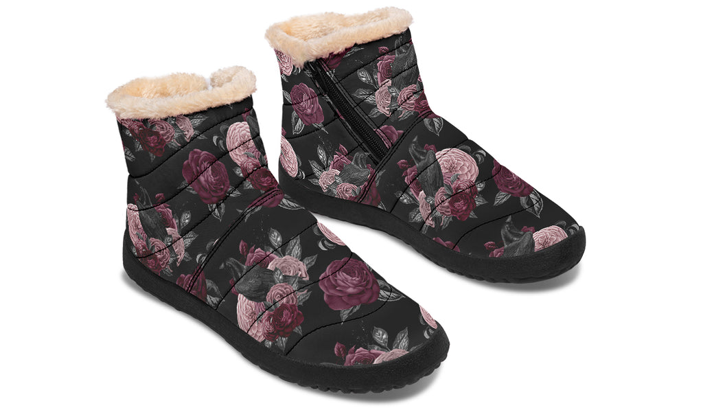 Crows And Roses Faux Fur Ankle Boots