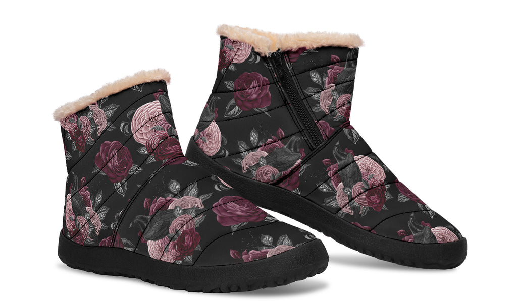 Crows And Roses Faux Fur Ankle Boots