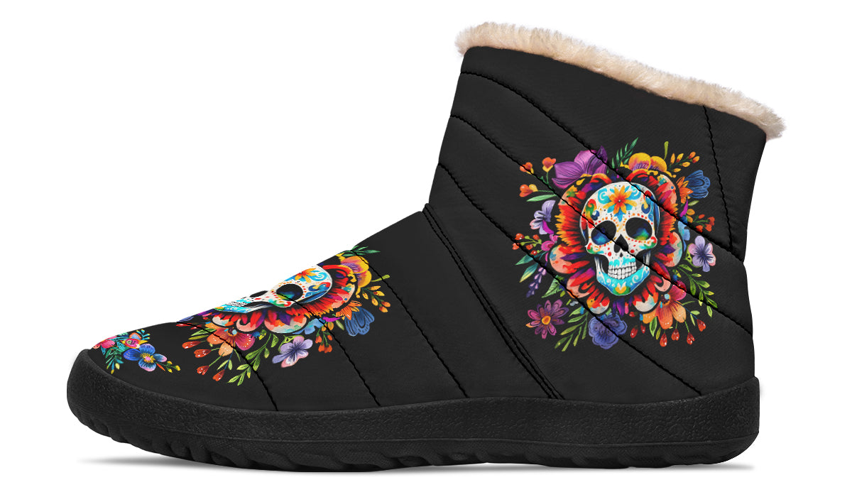 Day Of The Dead Faux Fur Ankle Boots