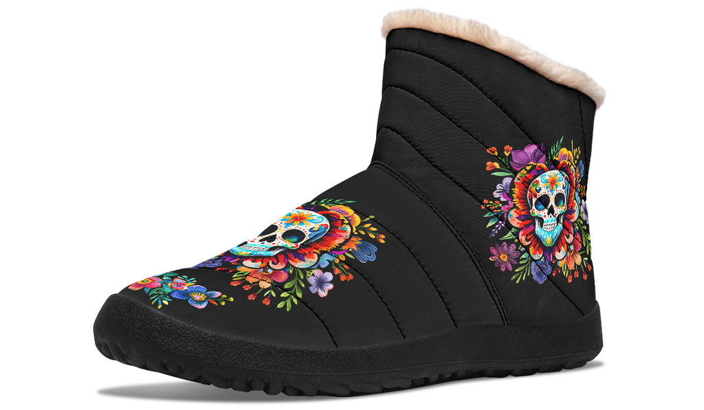 Day Of The Dead Faux Fur Ankle Boots