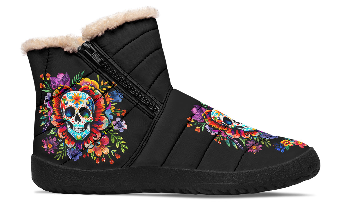Day Of The Dead Faux Fur Ankle Boots