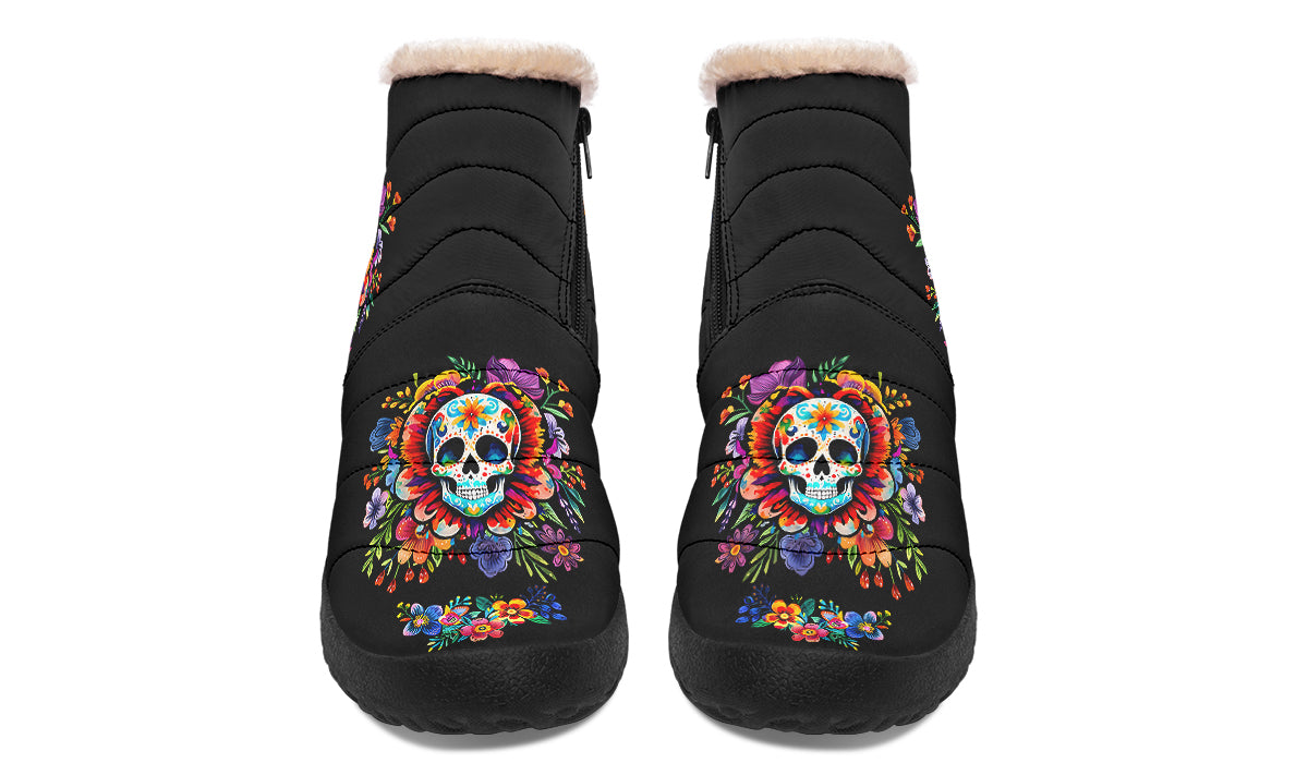 Day Of The Dead Faux Fur Ankle Boots