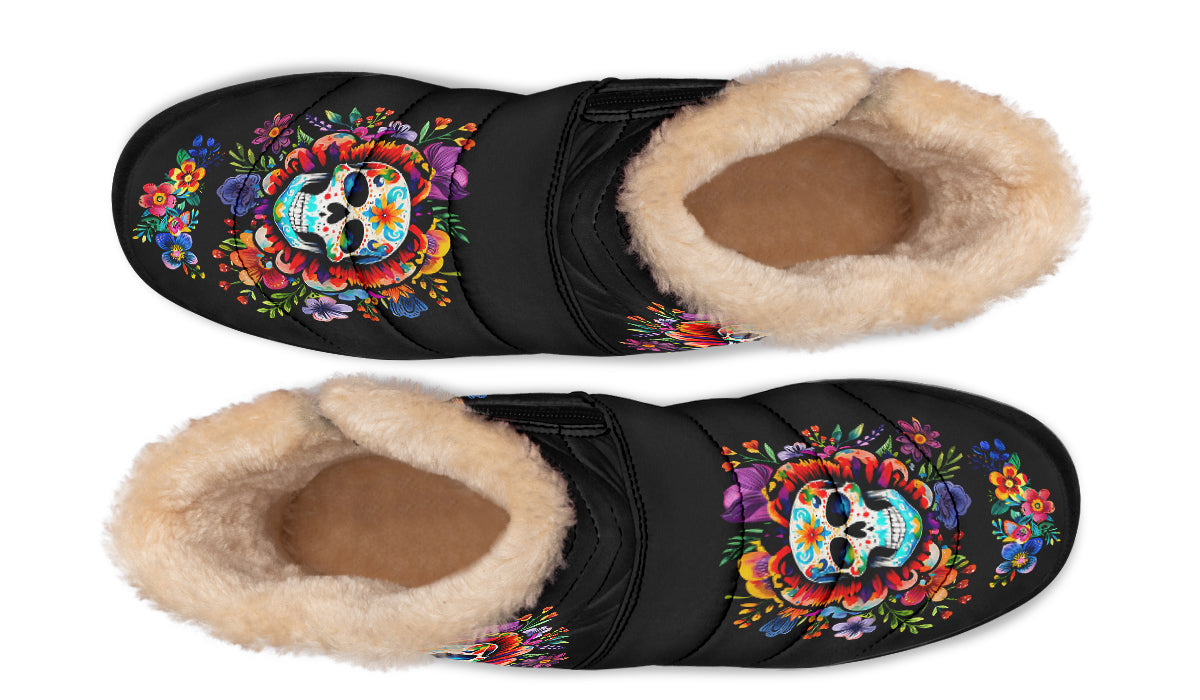 Day Of The Dead Faux Fur Ankle Boots