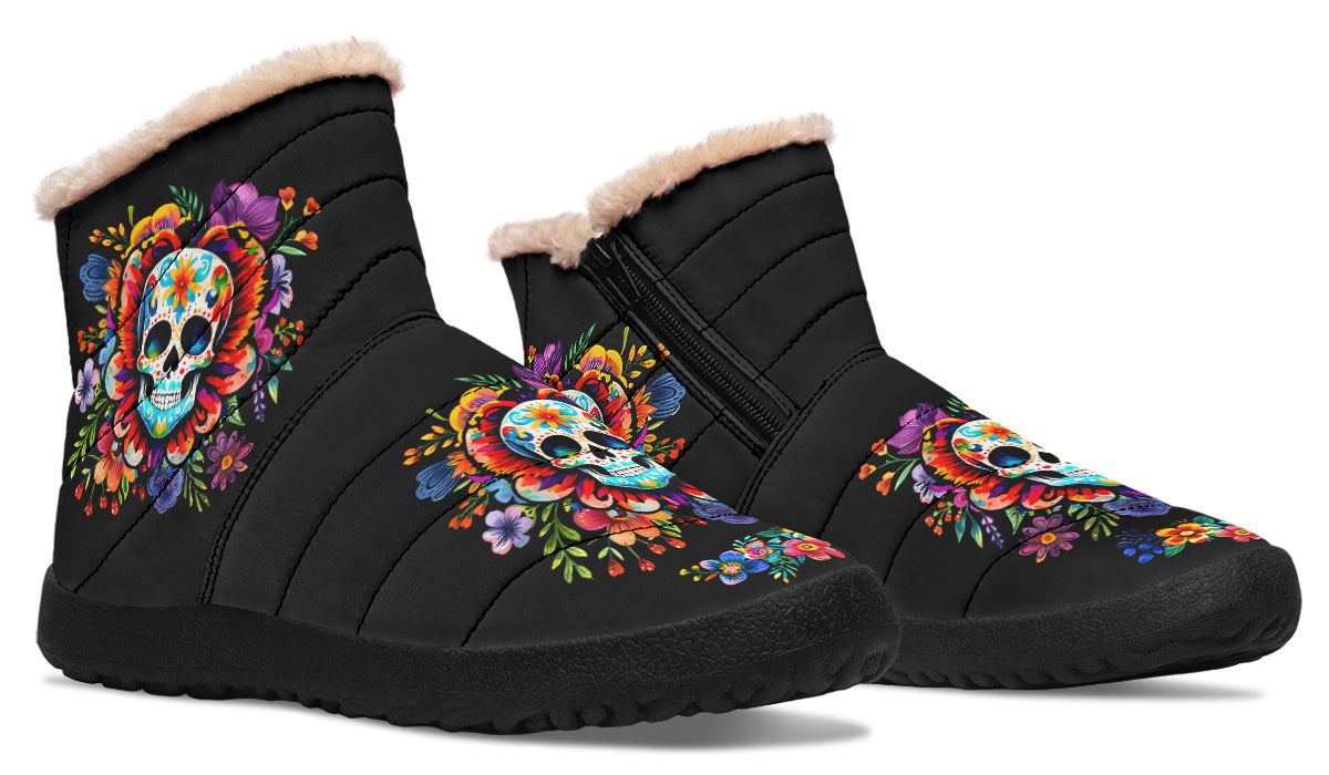 Day Of The Dead Faux Fur Ankle Boots