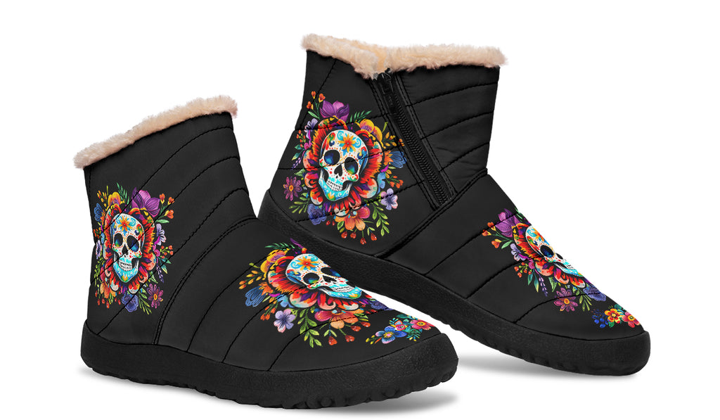 Day Of The Dead Faux Fur Ankle Boots