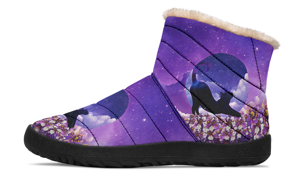 Enchanted Lavender Moon Cat Faux Fur Ankle Boots