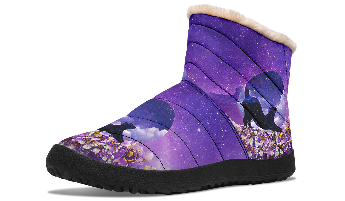 Enchanted Lavender Moon Cat Faux Fur Ankle Boots