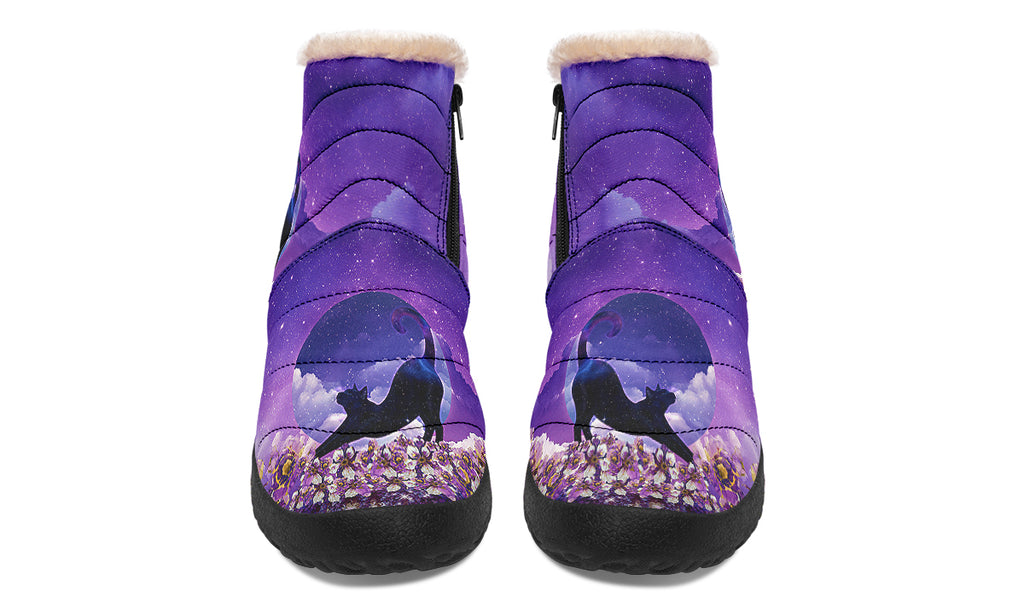 Enchanted Lavender Moon Cat Faux Fur Ankle Boots