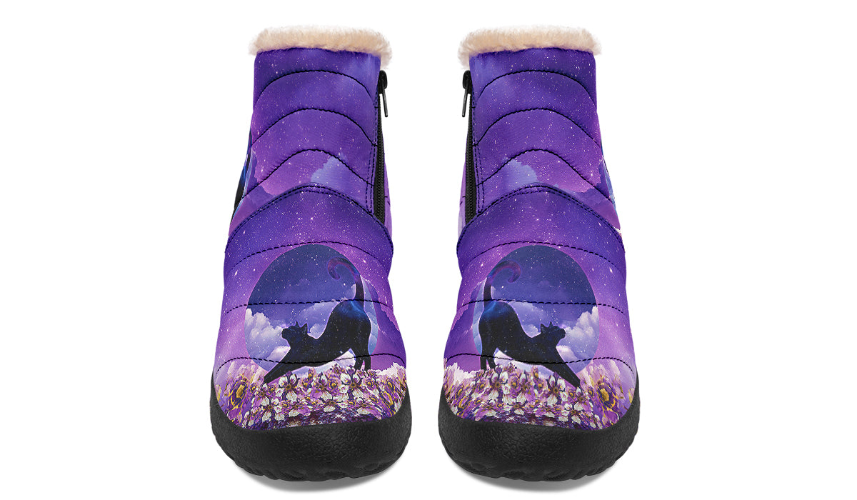 Enchanted Lavender Moon Cat Faux Fur Ankle Boots