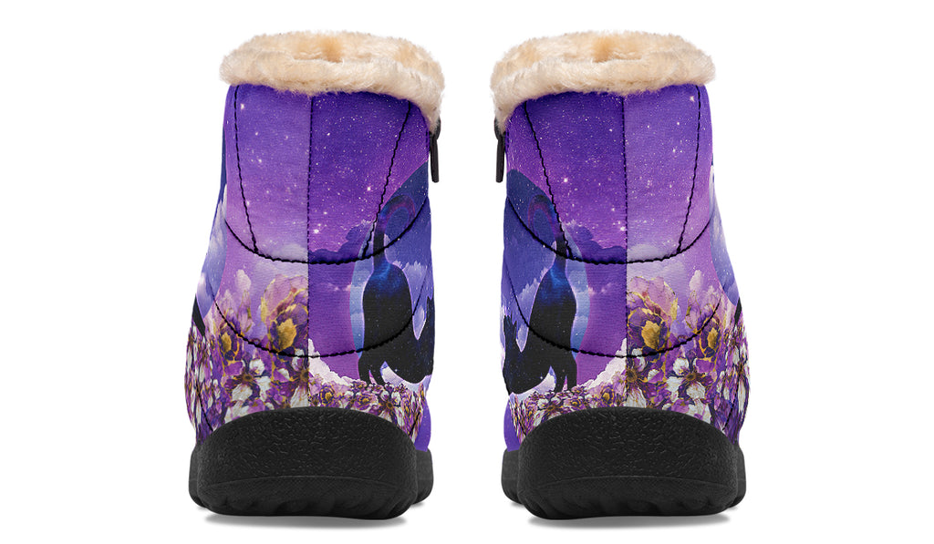 Enchanted Lavender Moon Cat Faux Fur Ankle Boots