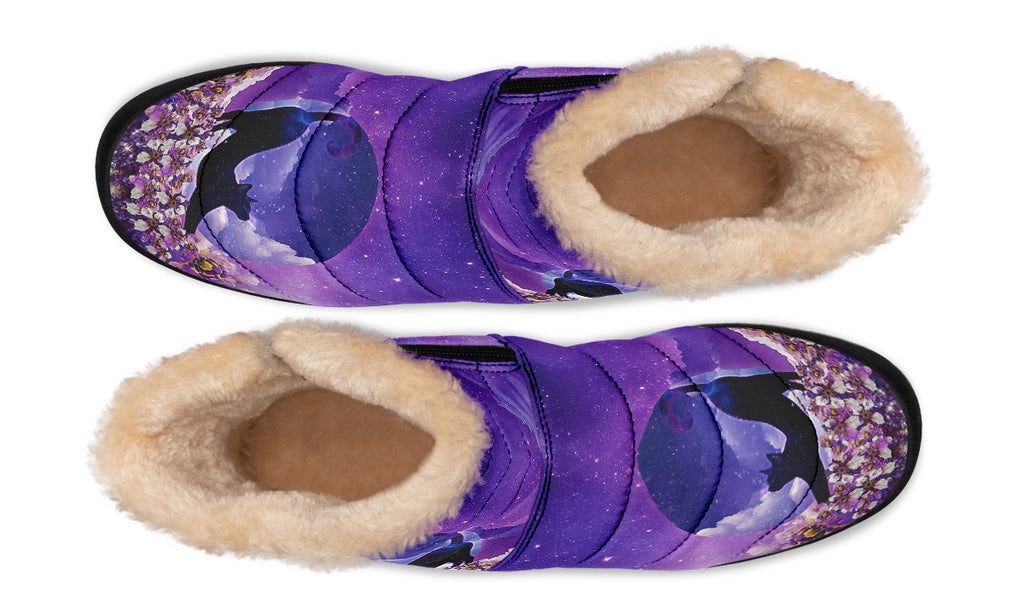 Enchanted Lavender Moon Cat Faux Fur Ankle Boots