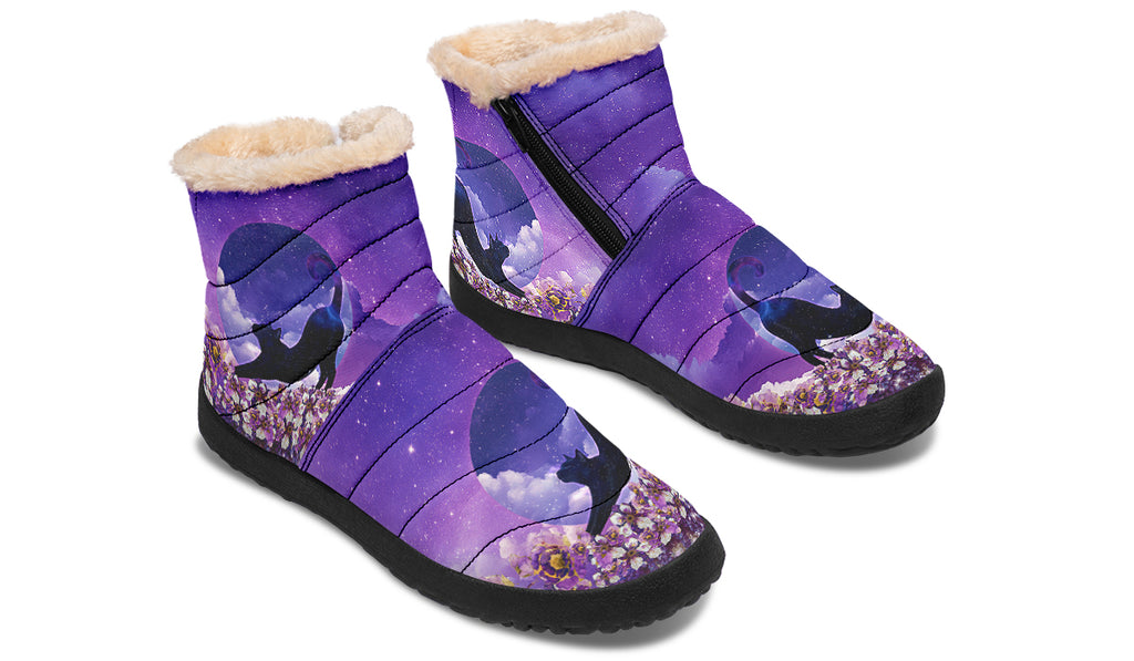 Enchanted Lavender Moon Cat Faux Fur Ankle Boots