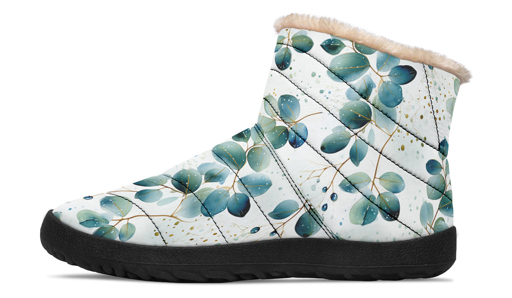 Eucalyptus Leaves Faux Fur Ankle Boots