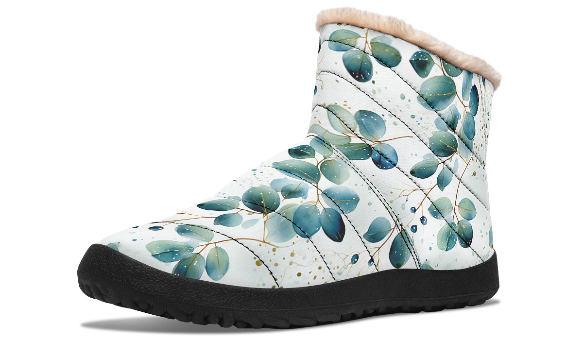 Eucalyptus Leaves Faux Fur Ankle Boots