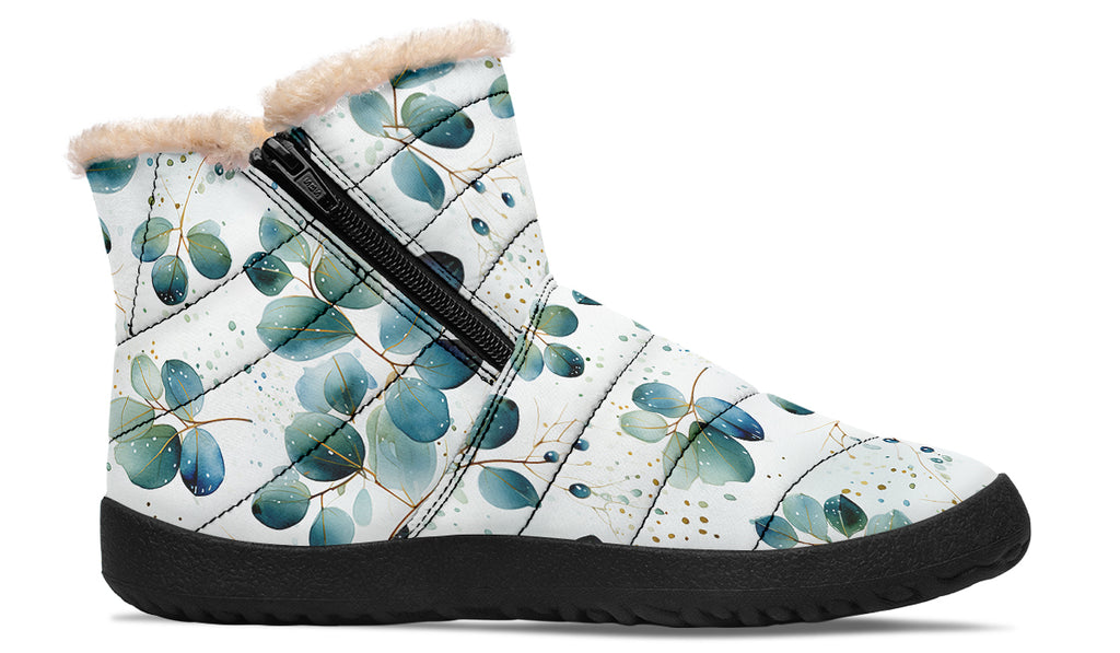 Eucalyptus Leaves Faux Fur Ankle Boots