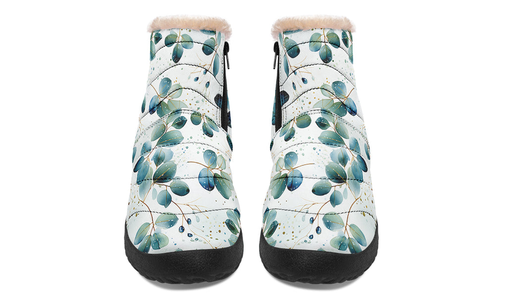 Eucalyptus Leaves Faux Fur Ankle Boots