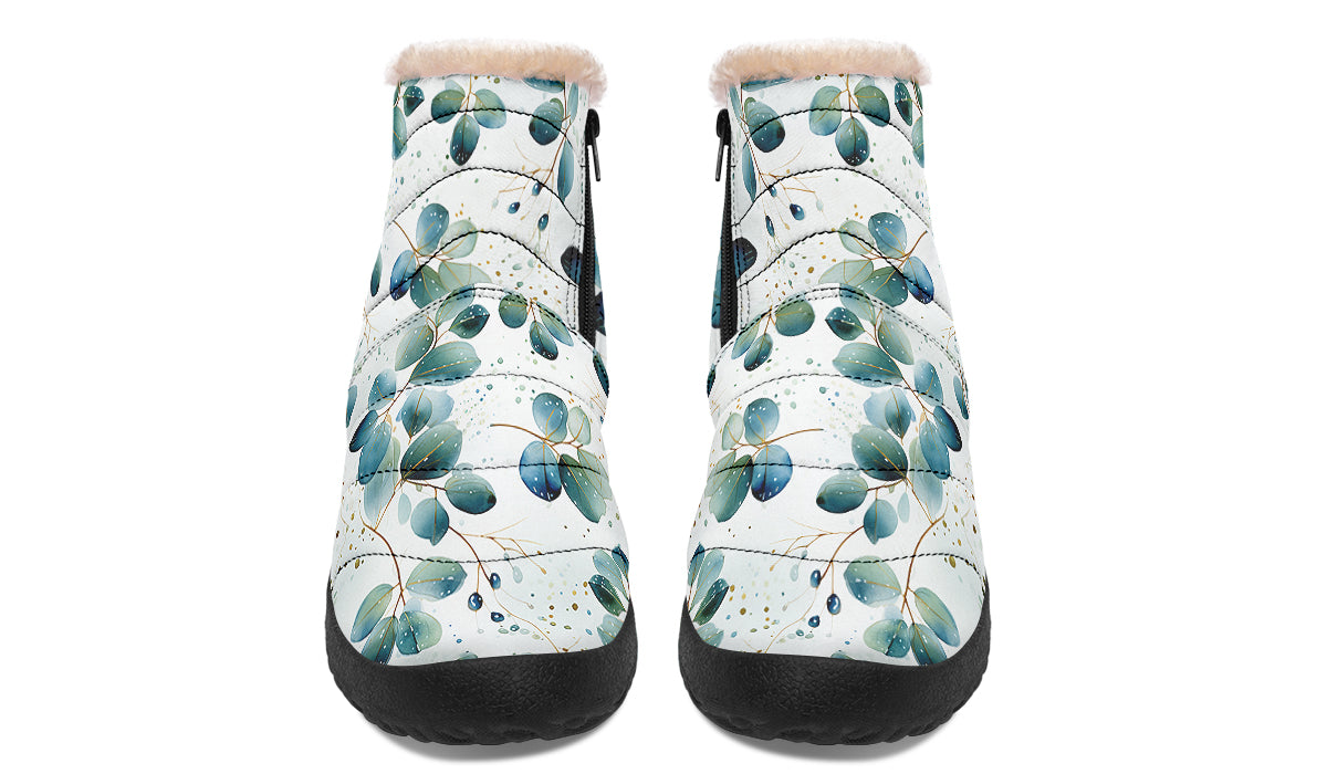 Eucalyptus Leaves Faux Fur Ankle Boots