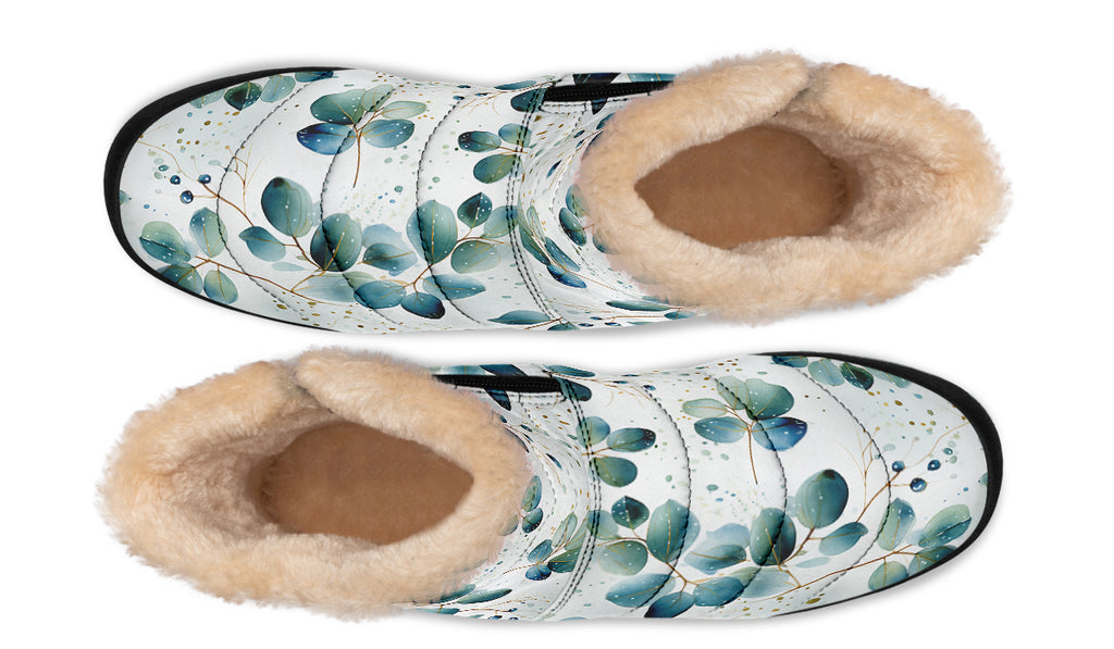 Eucalyptus Leaves Faux Fur Ankle Boots