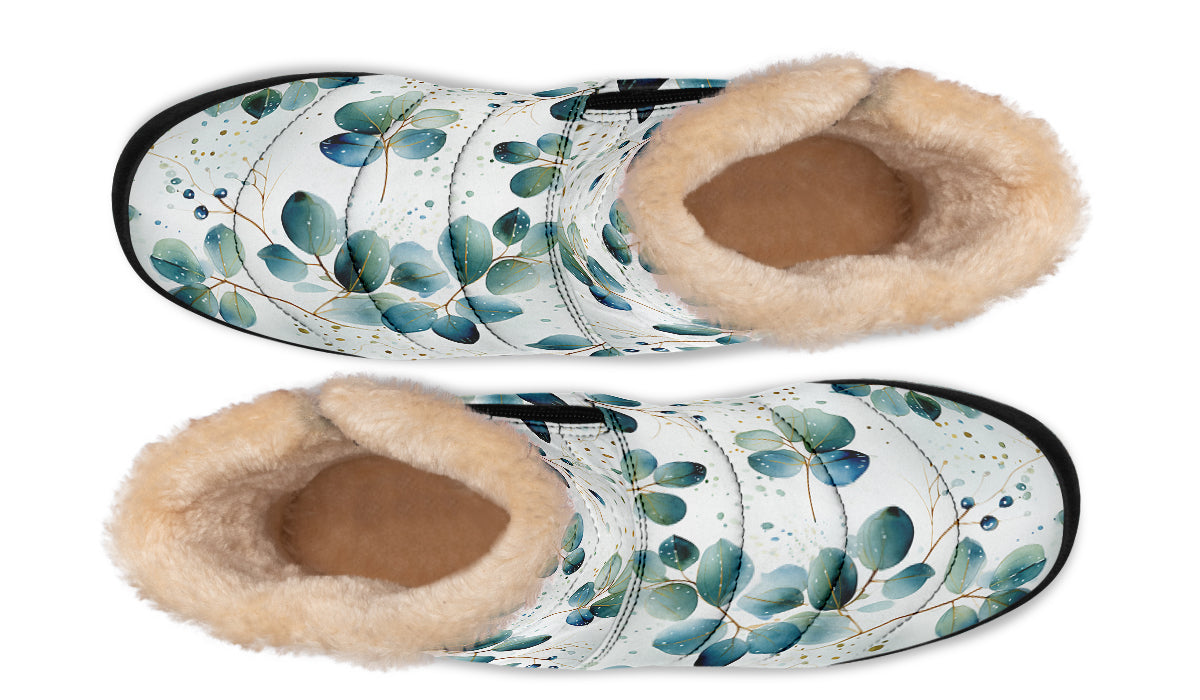 Eucalyptus Leaves Faux Fur Ankle Boots