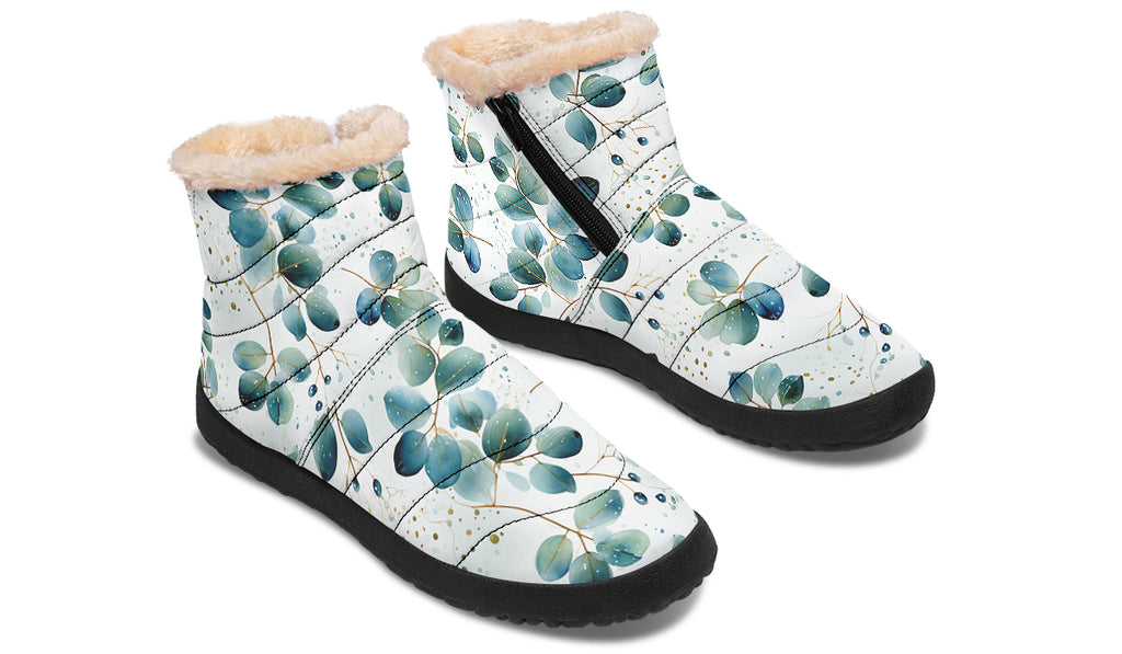 Eucalyptus Leaves Faux Fur Ankle Boots