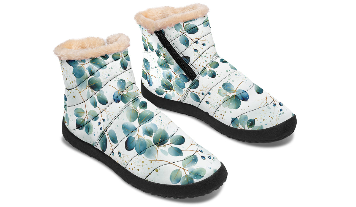 Eucalyptus Leaves Faux Fur Ankle Boots