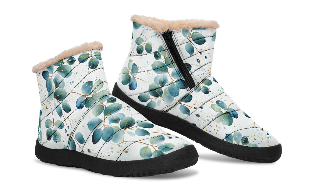 Eucalyptus Leaves Faux Fur Ankle Boots