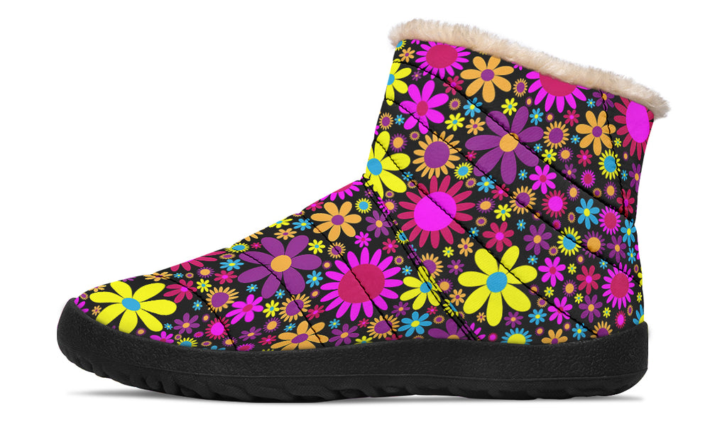 Funky Retro Flowers Fur Ankle Boots