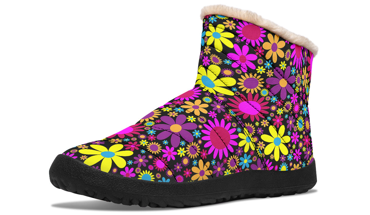 Funky Retro Flowers Fur Ankle Boots