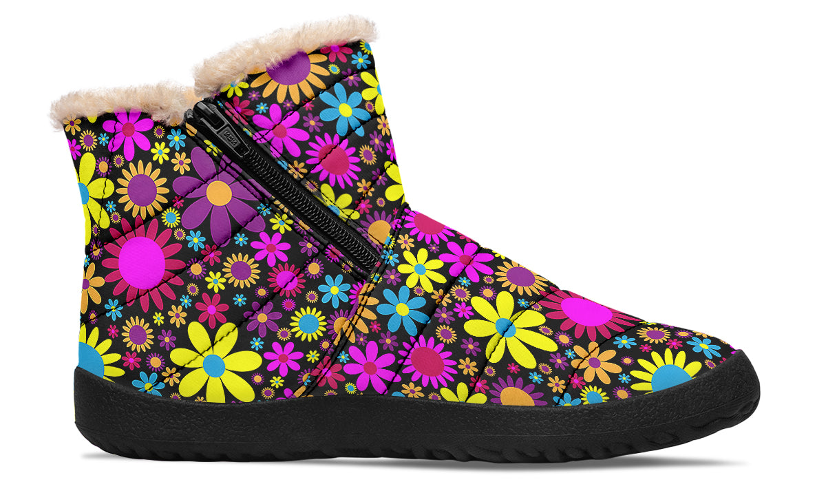 Funky Retro Flowers Fur Ankle Boots