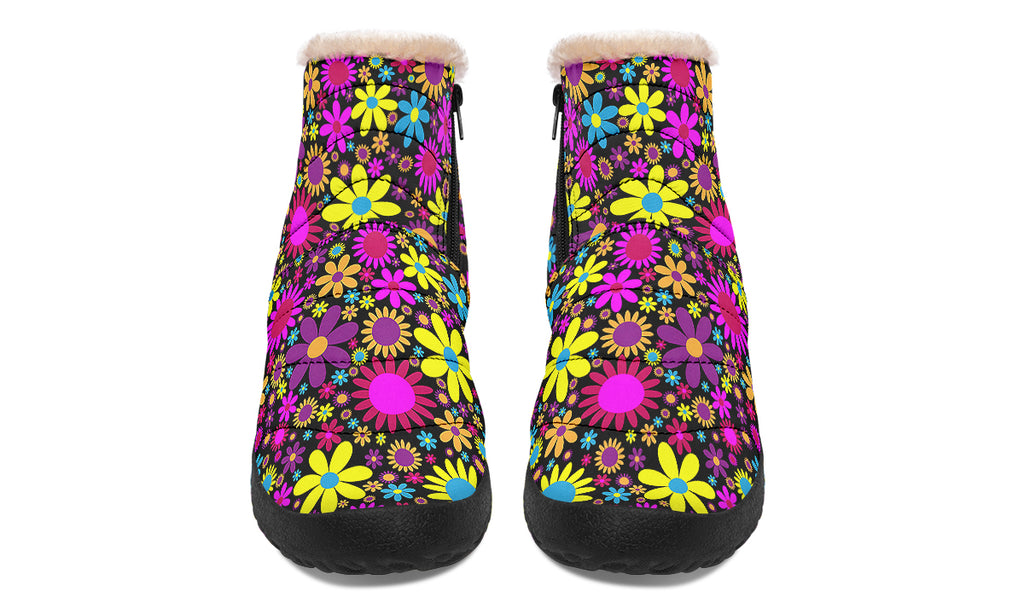 Funky Retro Flowers Fur Ankle Boots