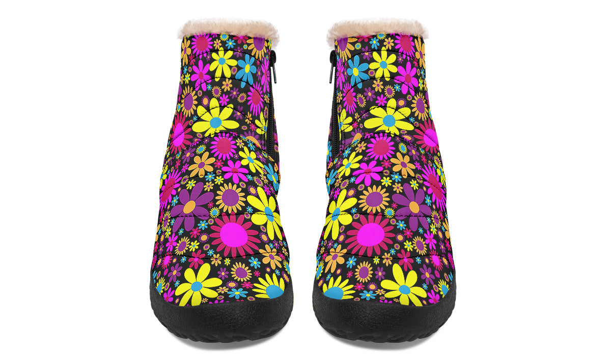 Funky Retro Flowers Fur Ankle Boots