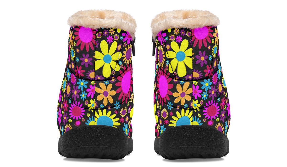 Funky Retro Flowers Fur Ankle Boots