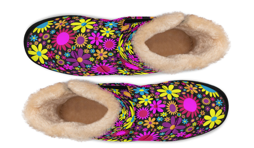 Funky Retro Flowers Fur Ankle Boots