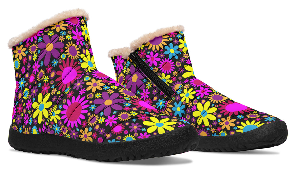 Funky Retro Flowers Fur Ankle Boots