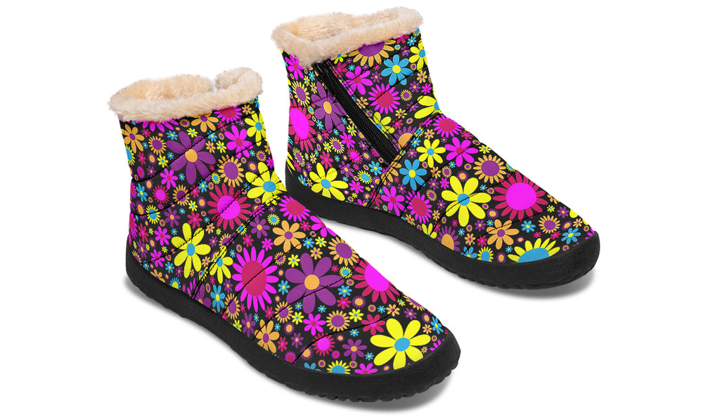 Funky Retro Flowers Fur Ankle Boots