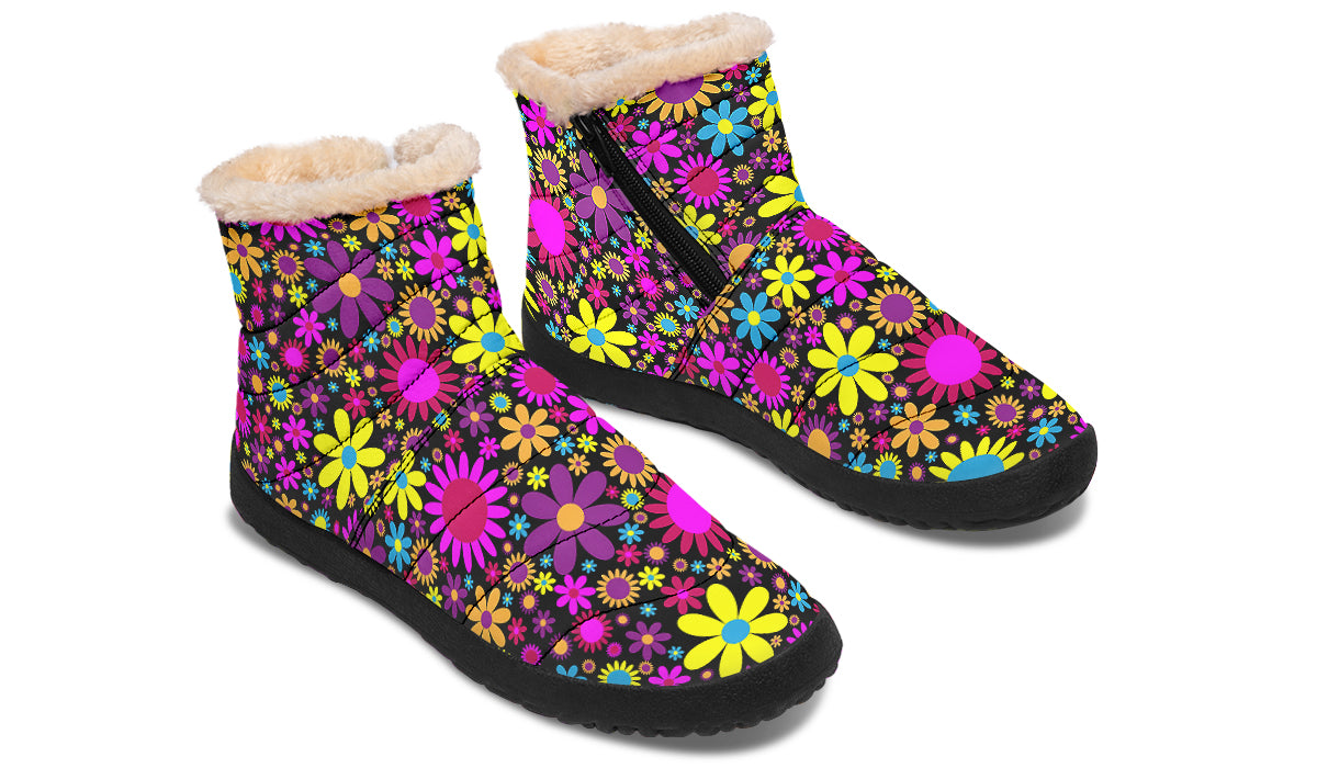 Funky Retro Flowers Fur Ankle Boots