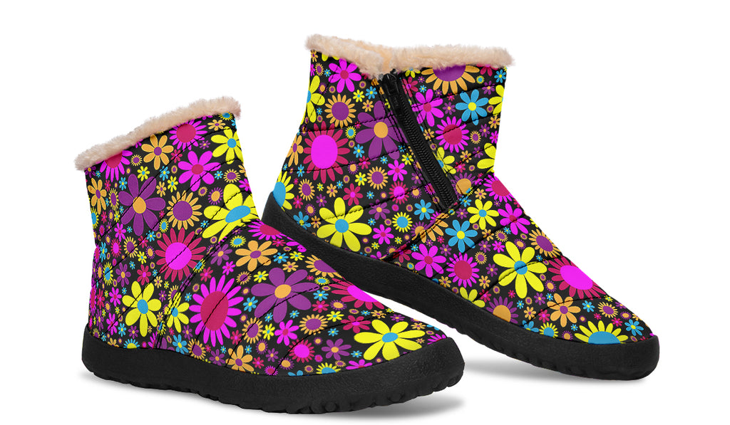 Funky Retro Flowers Fur Ankle Boots