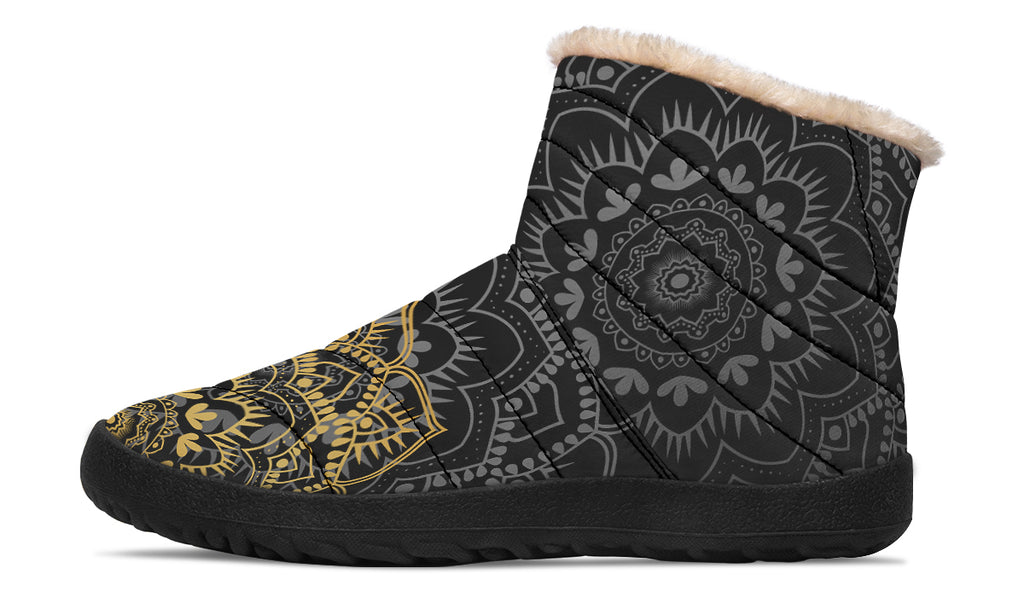 Golden Mandala Faux Fur Ankle Boots