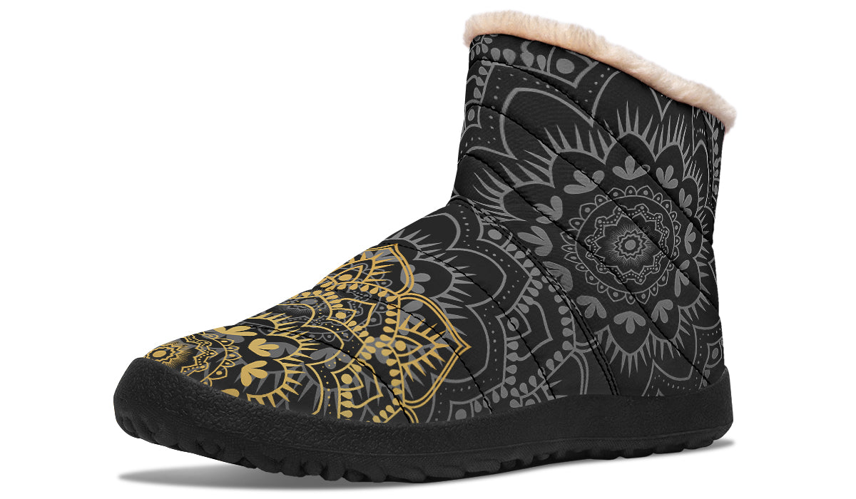 Golden Mandala Faux Fur Ankle Boots