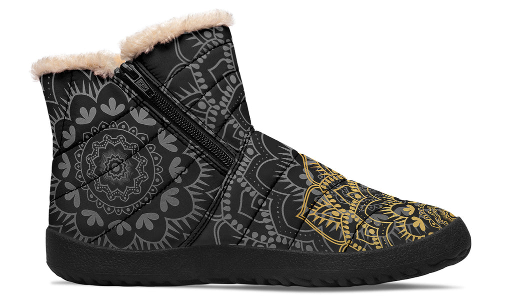Golden Mandala Faux Fur Ankle Boots
