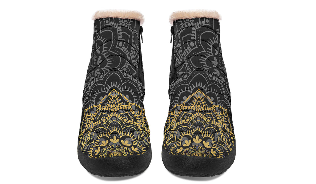 Golden Mandala Faux Fur Ankle Boots