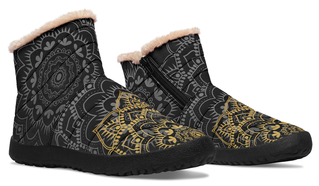 Golden Mandala Faux Fur Ankle Boots