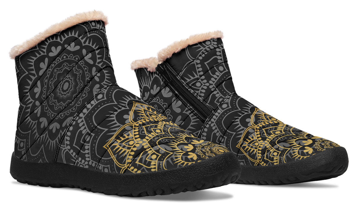 Golden Mandala Faux Fur Ankle Boots