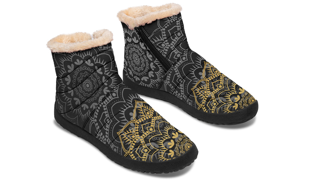 Golden Mandala Faux Fur Ankle Boots
