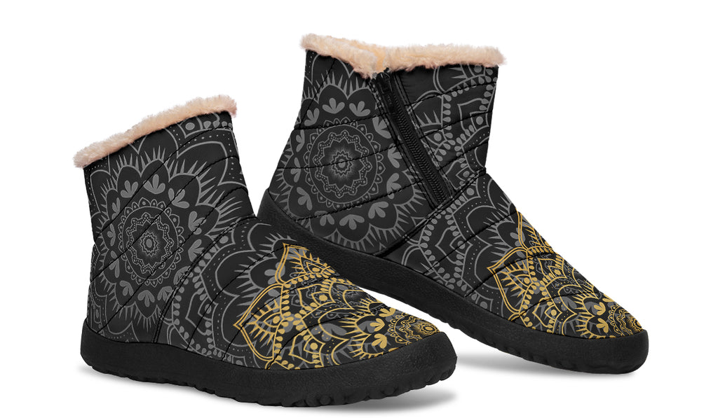 Golden Mandala Faux Fur Ankle Boots